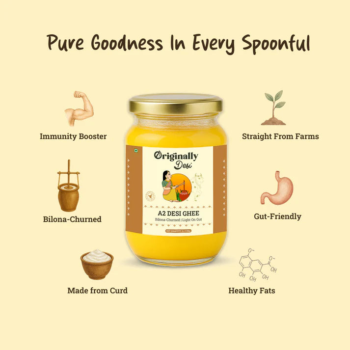 A2 Desi Cow Ghee (500ml) + Wood Pressed Yellow Mustard Oil (1L) Combo