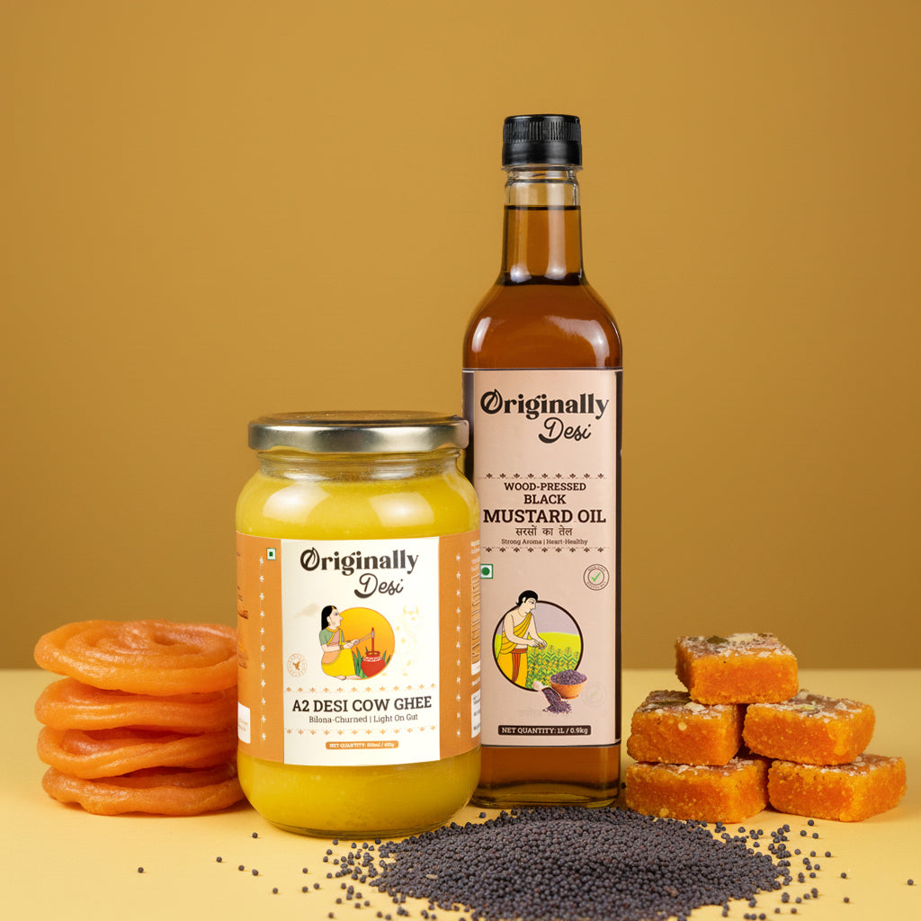 A2 Desi Cow Ghee (500ml) + Black Mustard Oil (1L) Combo