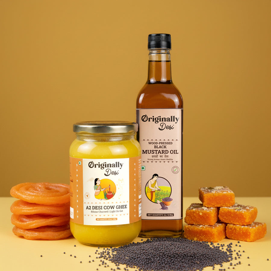 A2 Desi Cow Ghee (500ml) + Black Mustard Oil (1L) Combo
