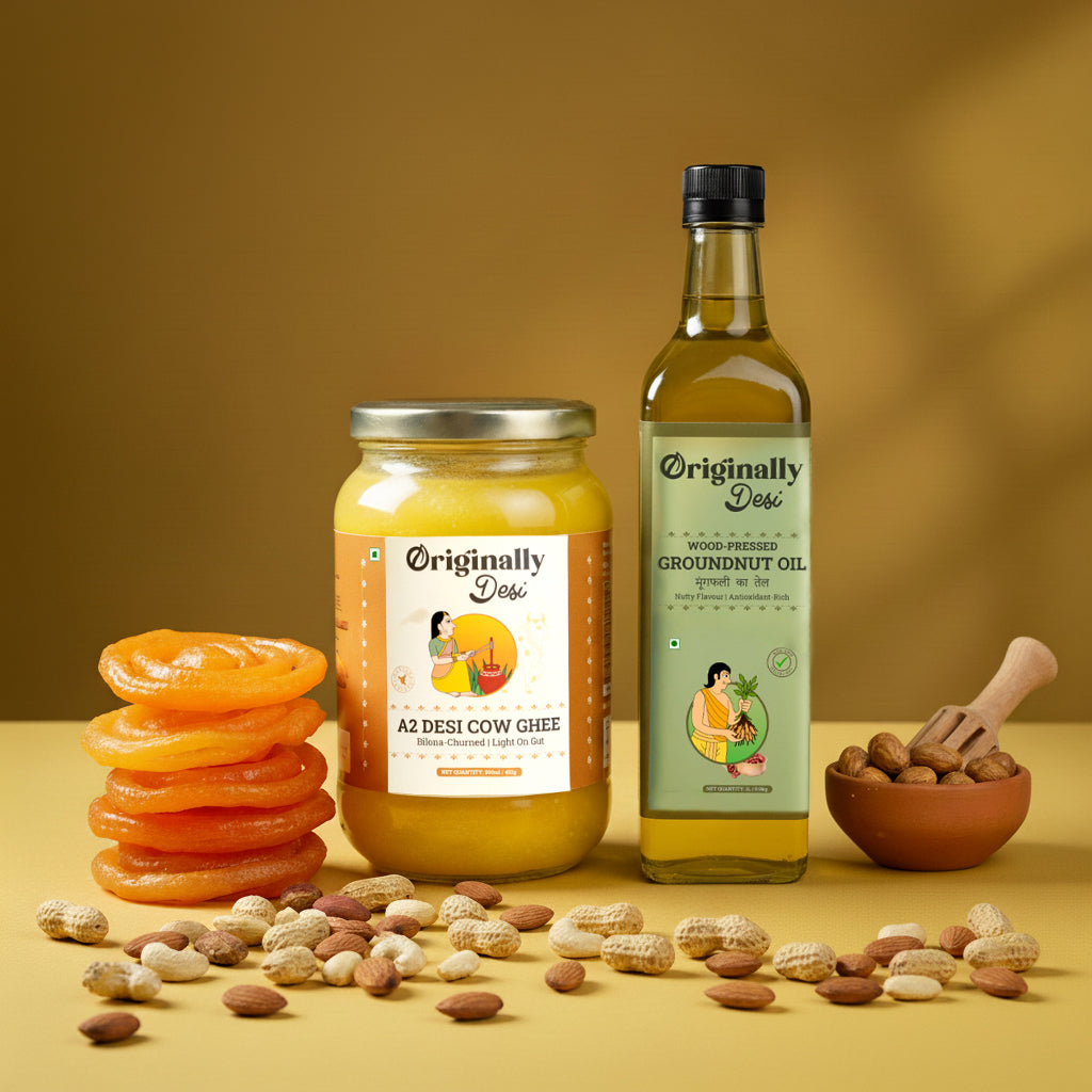 A2 Desi Cow Ghee (500ml) + Wood Pressed Groundnut Oil (1L)