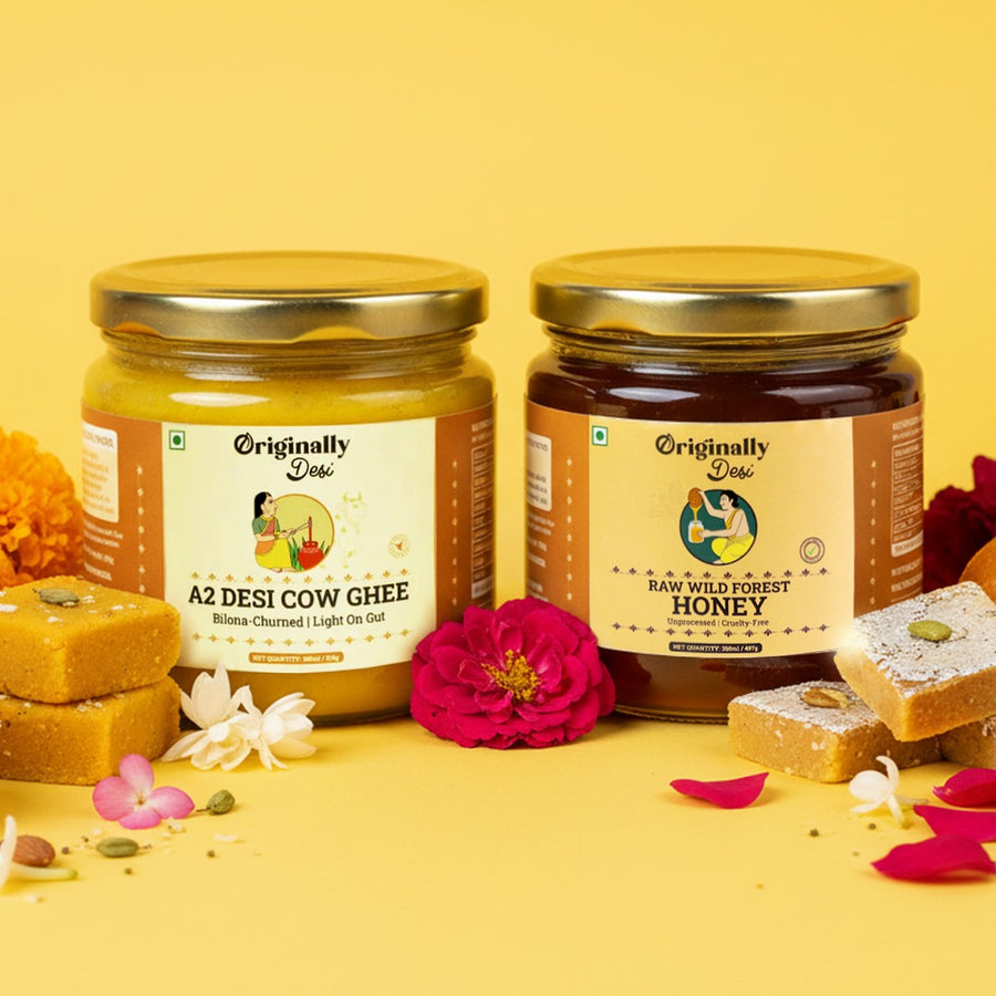 A2 Desi Cow Ghee (350ml) + Raw Wild Forest Honey (350g) Combo