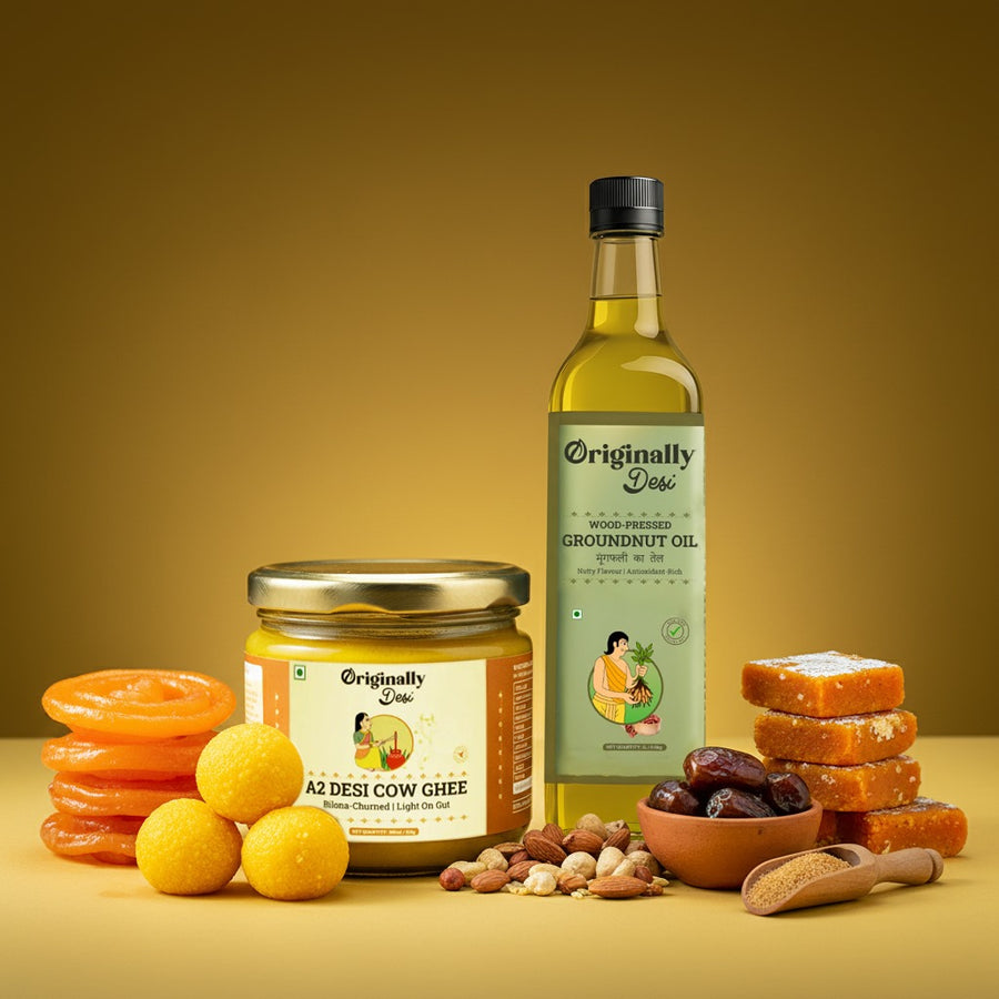 A2 Desi Cow Ghee (350ml) + Wood Pressed Groundnut Oil (1L) Combo